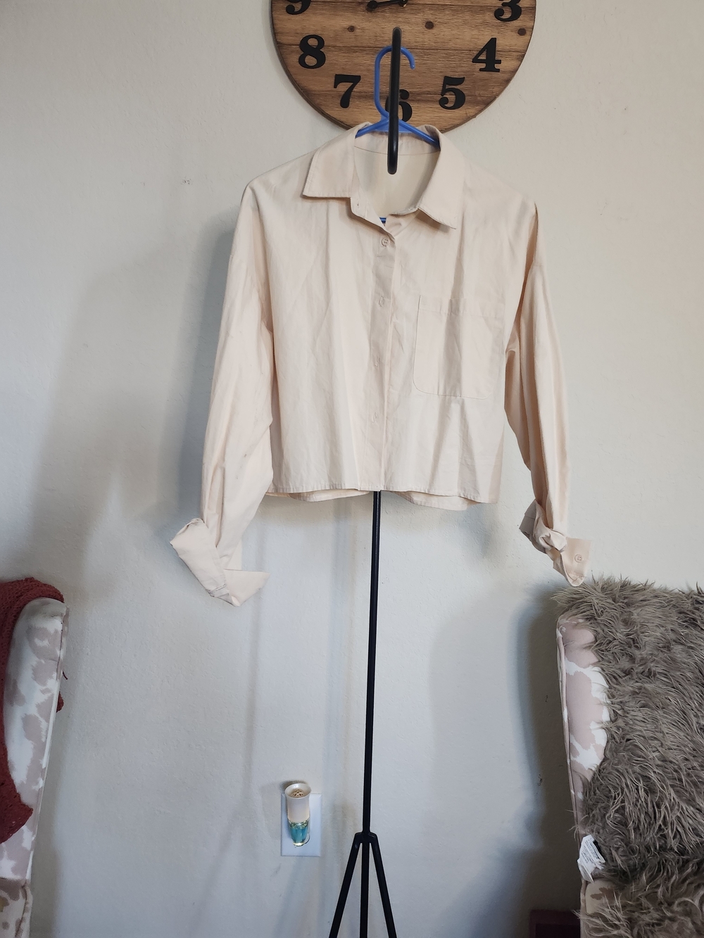 Cropped Button-Front Women's Shirt - Cream